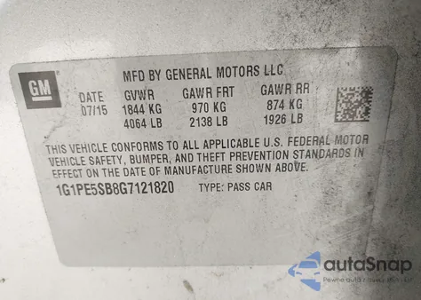 2016 Chevrolet Cruze Limited 1Lt Auto from USA, damaged, VIN 1G1PE5SB8G7121820